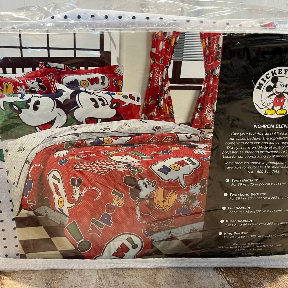 NOS Mickey & Co Tailored Twin Comic Mickey Bed Skirt